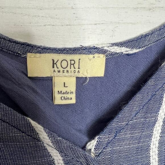 Kori America Navy Blue Stripe Shorts Romper Size Large - Picture 3 of 10